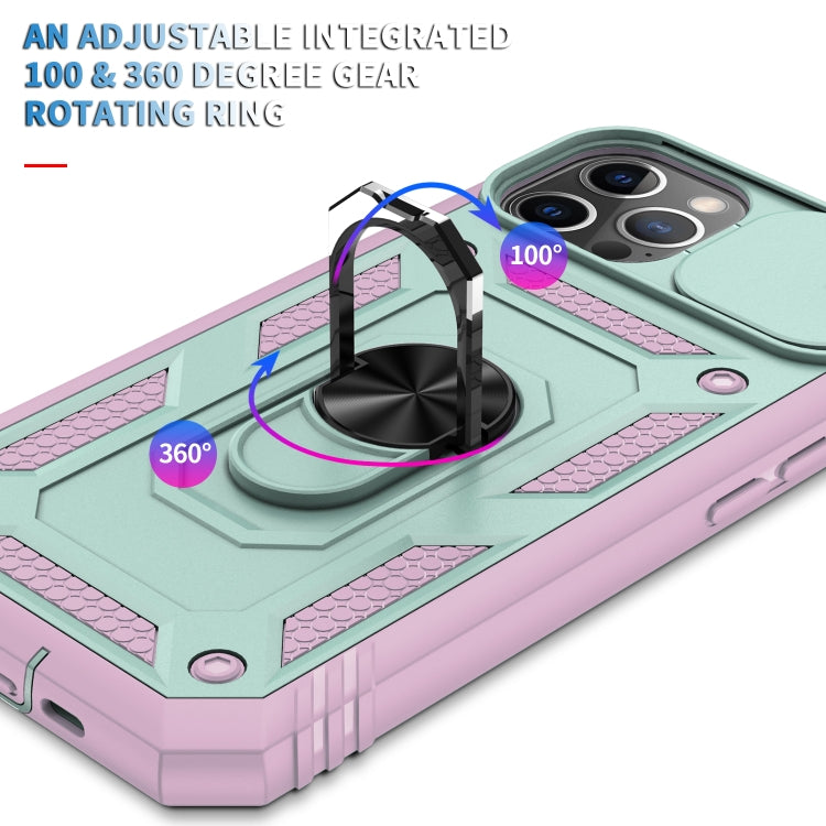 For iPhone 12 / 12 Pro Sliding Camera Cover Design TPU + PC Protective Case with 360 Degree Rotating Holder & Card Slot