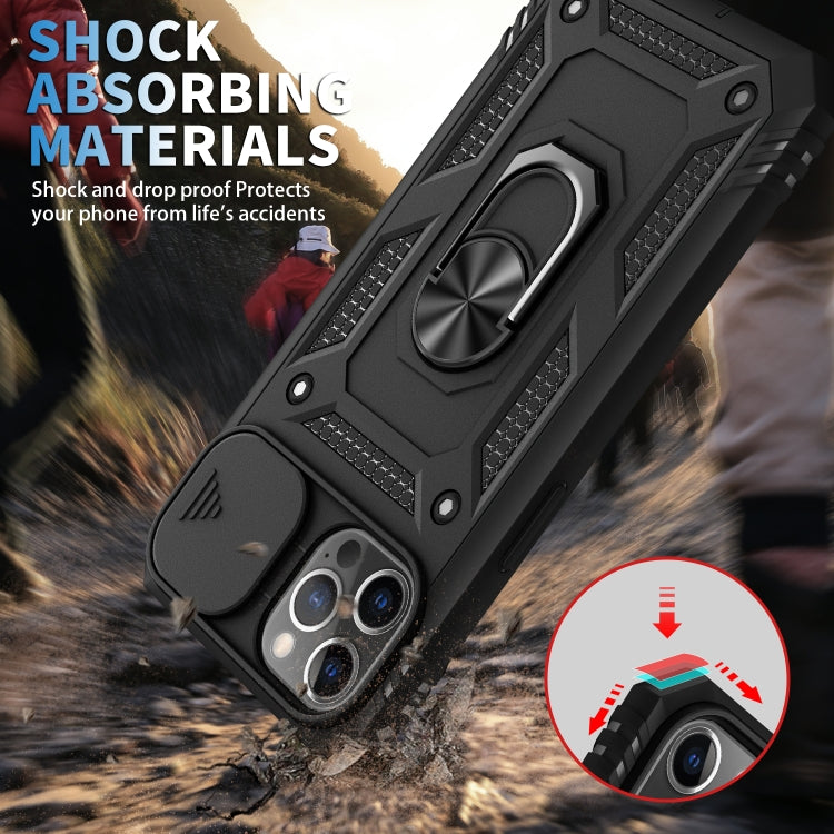 For iPhone 12 / 12 Pro Sliding Camera Cover Design TPU + PC Protective Case with 360 Degree Rotating Holder & Card Slot