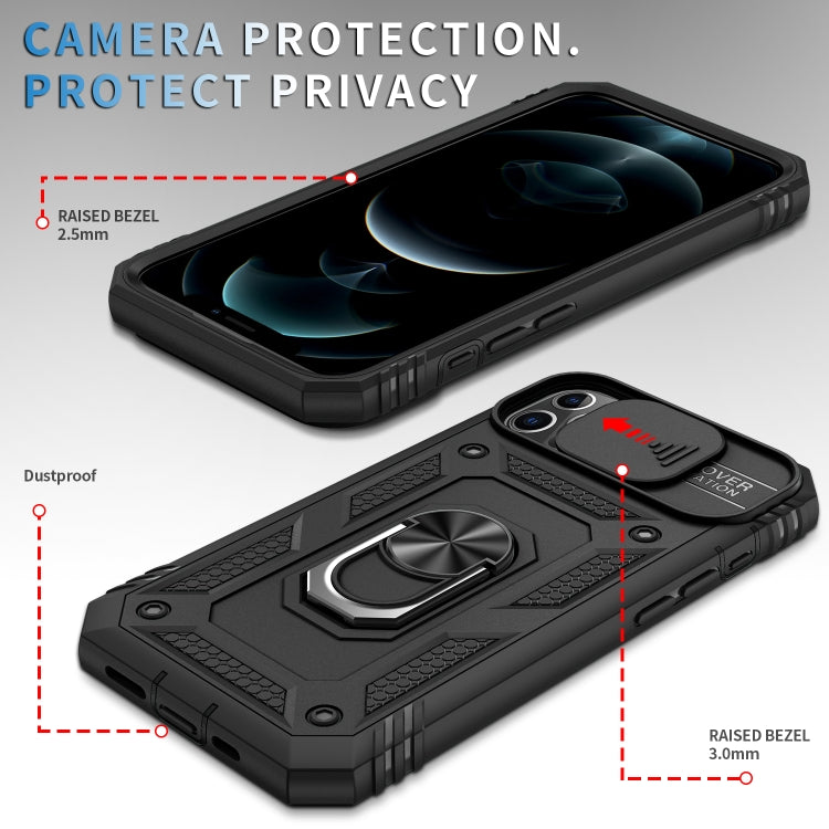 For iPhone 12 / 12 Pro Sliding Camera Cover Design TPU + PC Protective Case with 360 Degree Rotating Holder & Card Slot