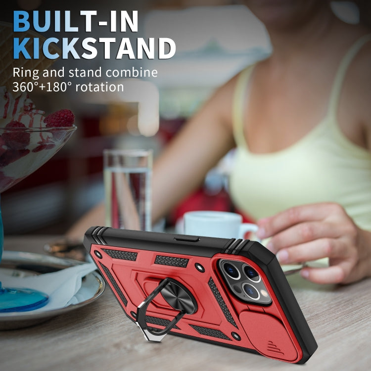 For iPhone 12 / 12 Pro Sliding Camera Cover Design TPU + PC Protective Case with 360 Degree Rotating Holder & Card Slot