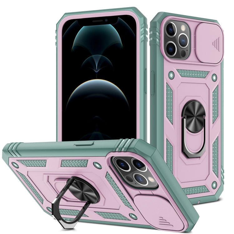 For iPhone 12 / 12 Pro Sliding Camera Cover Design TPU + PC Protective Case with 360 Degree Rotating Holder & Card Slot