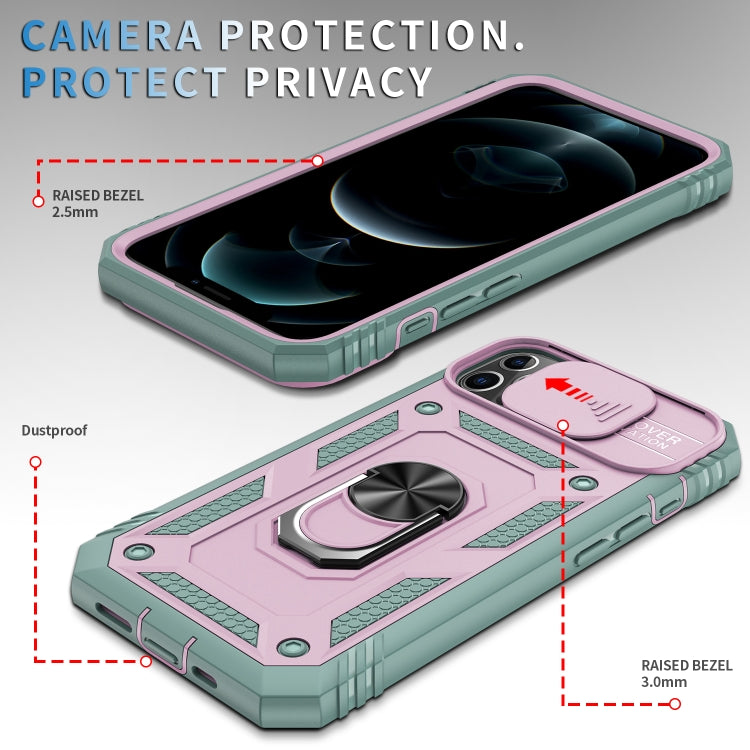 For iPhone 12 / 12 Pro Sliding Camera Cover Design TPU + PC Protective Case with 360 Degree Rotating Holder & Card Slot