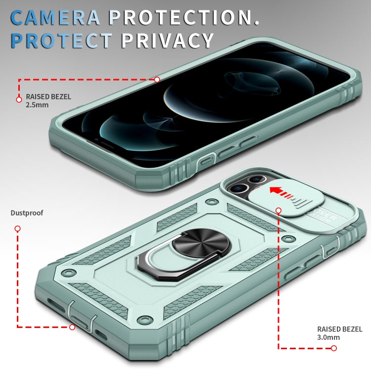 For iPhone 12 / 12 Pro Sliding Camera Cover Design TPU + PC Protective Case with 360 Degree Rotating Holder & Card Slot