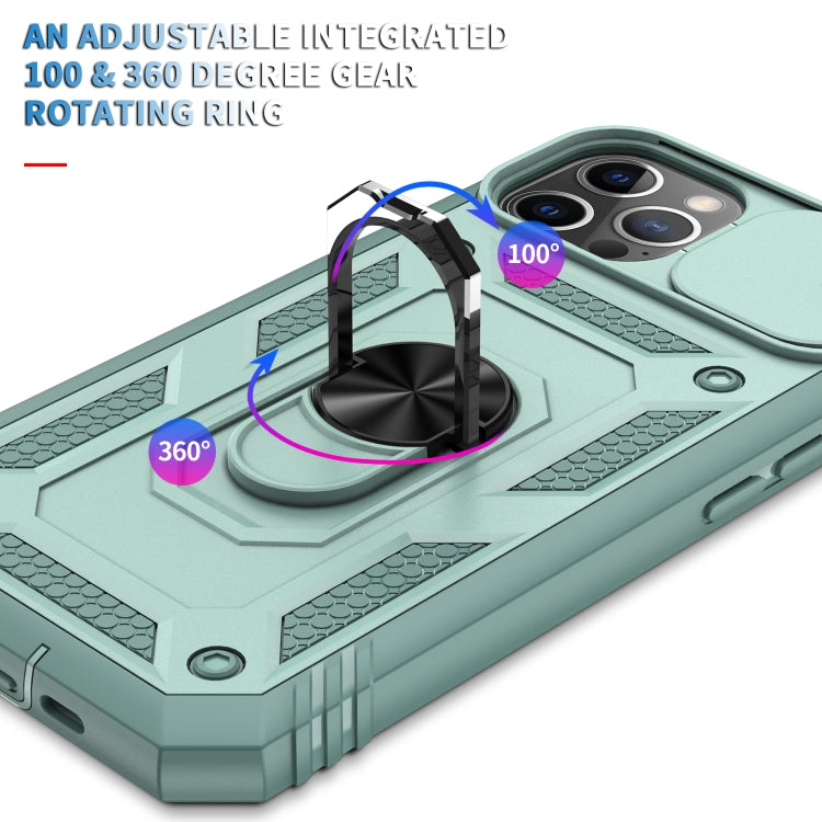 For iPhone 12 / 12 Pro Sliding Camera Cover Design TPU + PC Protective Case with 360 Degree Rotating Holder & Card Slot