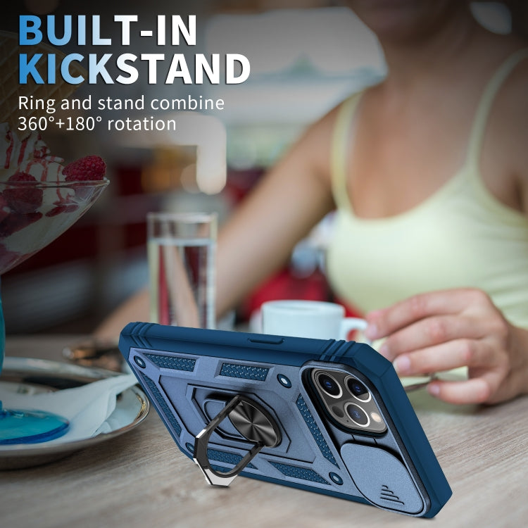 For iPhone 12 / 12 Pro Sliding Camera Cover Design TPU + PC Protective Case with 360 Degree Rotating Holder & Card Slot