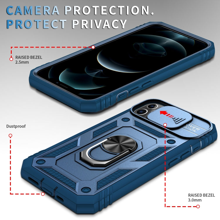 For iPhone 12 / 12 Pro Sliding Camera Cover Design TPU + PC Protective Case with 360 Degree Rotating Holder & Card Slot
