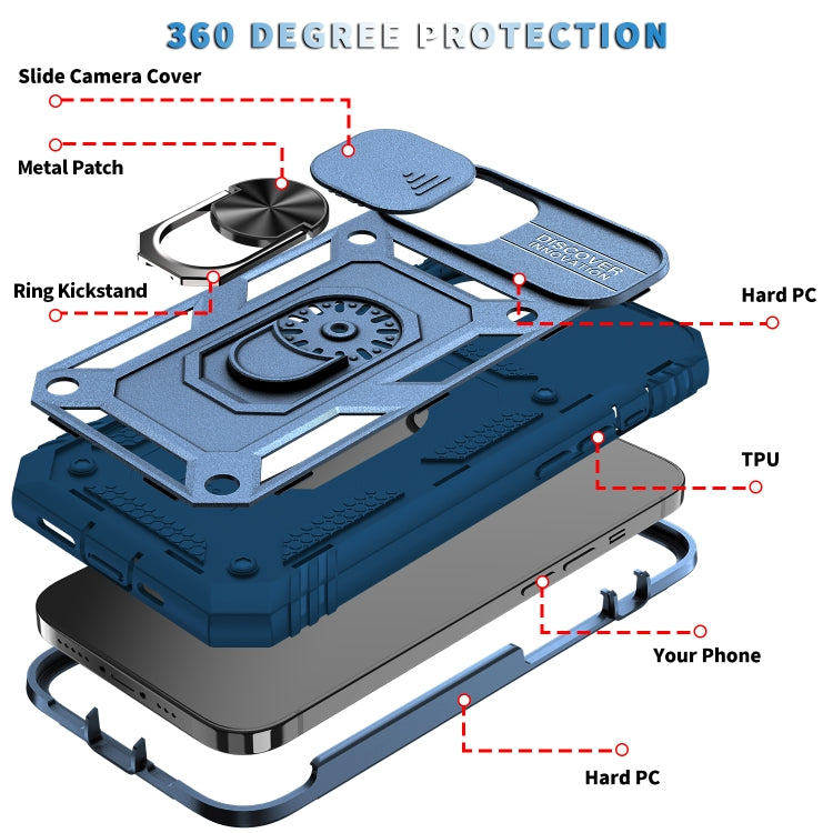 For iPhone 12 / 12 Pro Sliding Camera Cover Design TPU + PC Protective Case with 360 Degree Rotating Holder & Card Slot