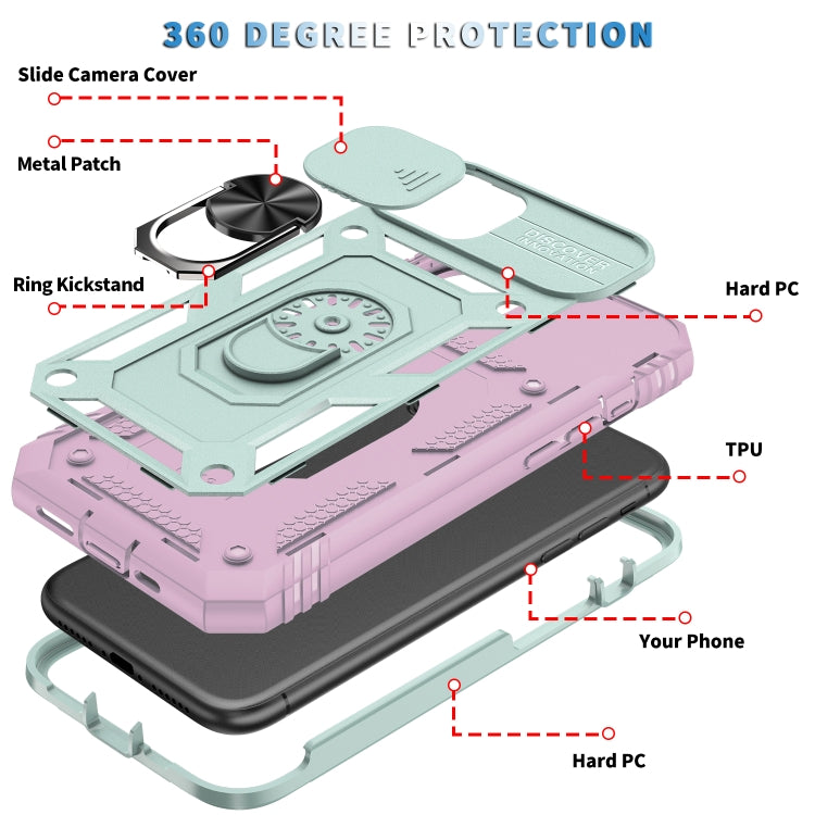 For iPhone 11 Sliding Camera Cover Design TPU + PC Protective Case with 360 Degree Rotating Holder & Card Slot