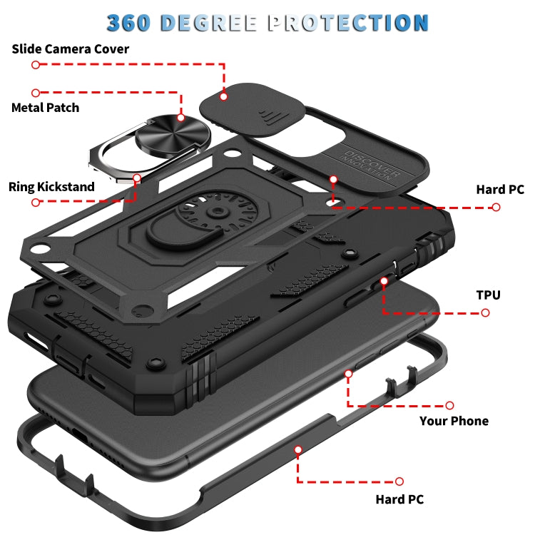 For iPhone 11 Sliding Camera Cover Design TPU + PC Protective Case with 360 Degree Rotating Holder & Card Slot