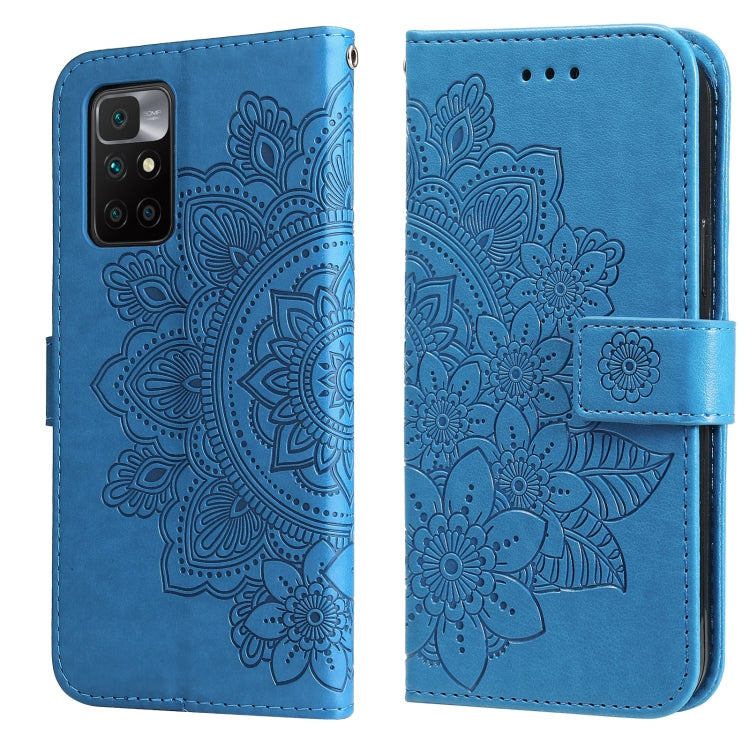 For Xiaomi Redmi 10 7-petal Flowers Embossing Pattern Horizontal Flip PU Leather Case with Holder & Card Slots & Wallet & Photo Frame