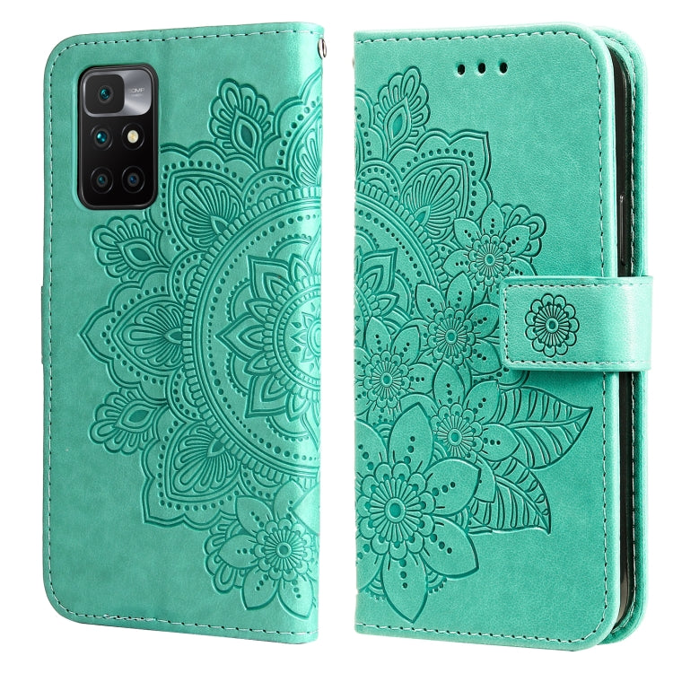 For Xiaomi Redmi 10 7-petal Flowers Embossing Pattern Horizontal Flip PU Leather Case with Holder & Card Slots & Wallet & Photo Frame