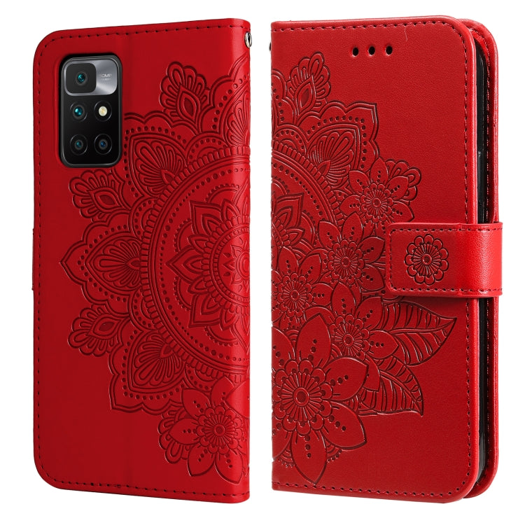 For Xiaomi Redmi 10 7-petal Flowers Embossing Pattern Horizontal Flip PU Leather Case with Holder & Card Slots & Wallet & Photo Frame