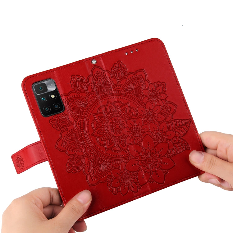For Xiaomi Redmi 10 7-petal Flowers Embossing Pattern Horizontal Flip PU Leather Case with Holder & Card Slots & Wallet & Photo Frame