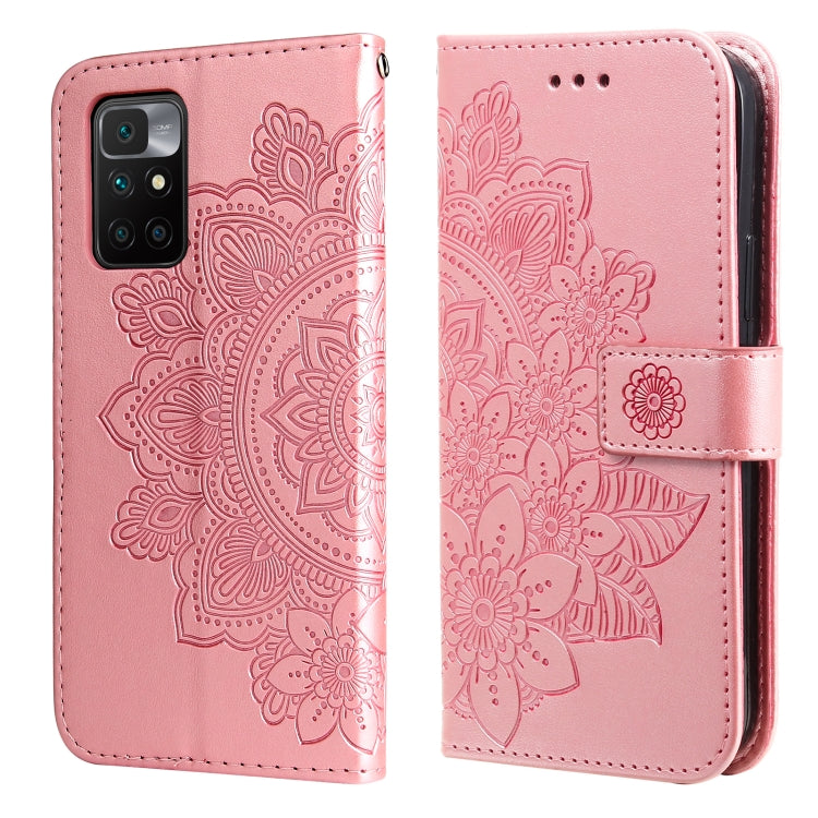 For Xiaomi Redmi 10 7-petal Flowers Embossing Pattern Horizontal Flip PU Leather Case with Holder & Card Slots & Wallet & Photo Frame