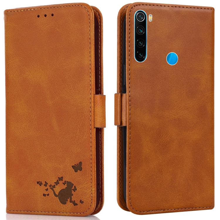 For Xiaomi Redmi Note 8 2021 Embossed Cat Butterflies Pattern Horizontal Flip Leather Case with Card Slot & Holder & Wallet