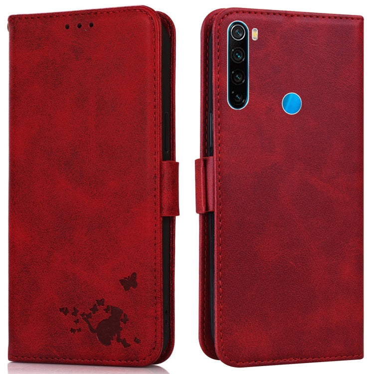 For Xiaomi Redmi Note 8 2021 Embossed Cat Butterflies Pattern Horizontal Flip Leather Case with Card Slot & Holder & Wallet