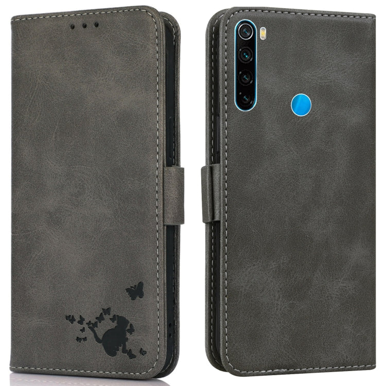 For Xiaomi Redmi Note 8 2021 Embossed Cat Butterflies Pattern Horizontal Flip Leather Case with Card Slot & Holder & Wallet
