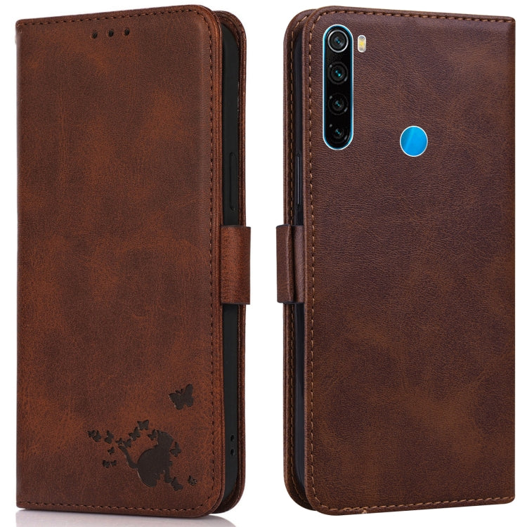 For Xiaomi Redmi Note 8 2021 Embossed Cat Butterflies Pattern Horizontal Flip Leather Case with Card Slot & Holder & Wallet