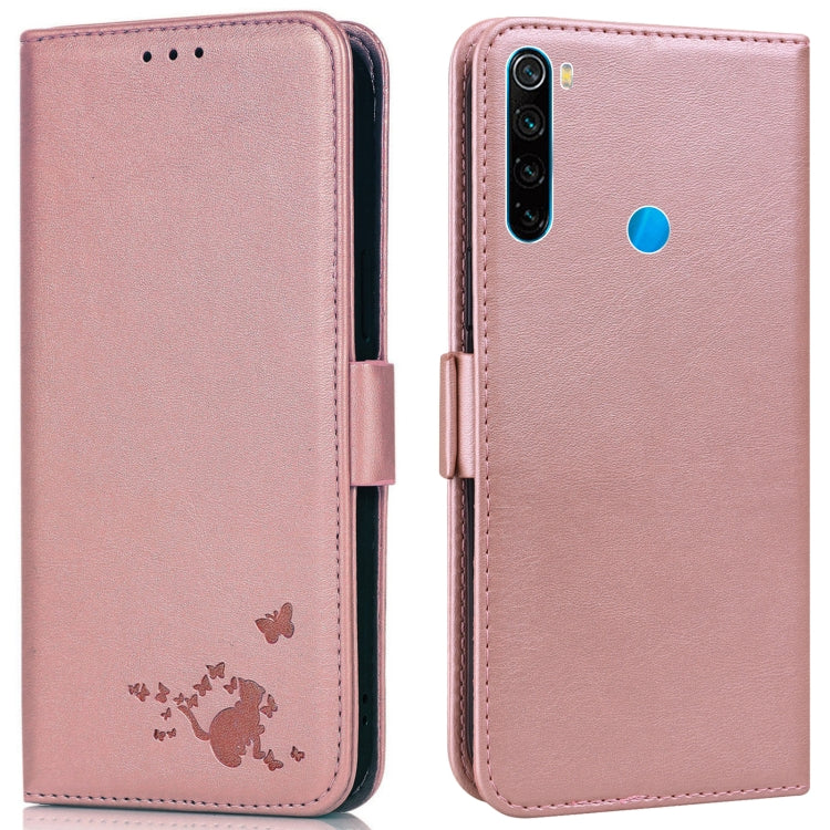 For Xiaomi Redmi Note 8 2021 Embossed Cat Butterflies Pattern Horizontal Flip Leather Case with Card Slot & Holder & Wallet