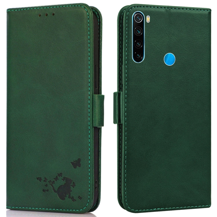 For Xiaomi Redmi Note 8 2021 Embossed Cat Butterflies Pattern Horizontal Flip Leather Case with Card Slot & Holder & Wallet