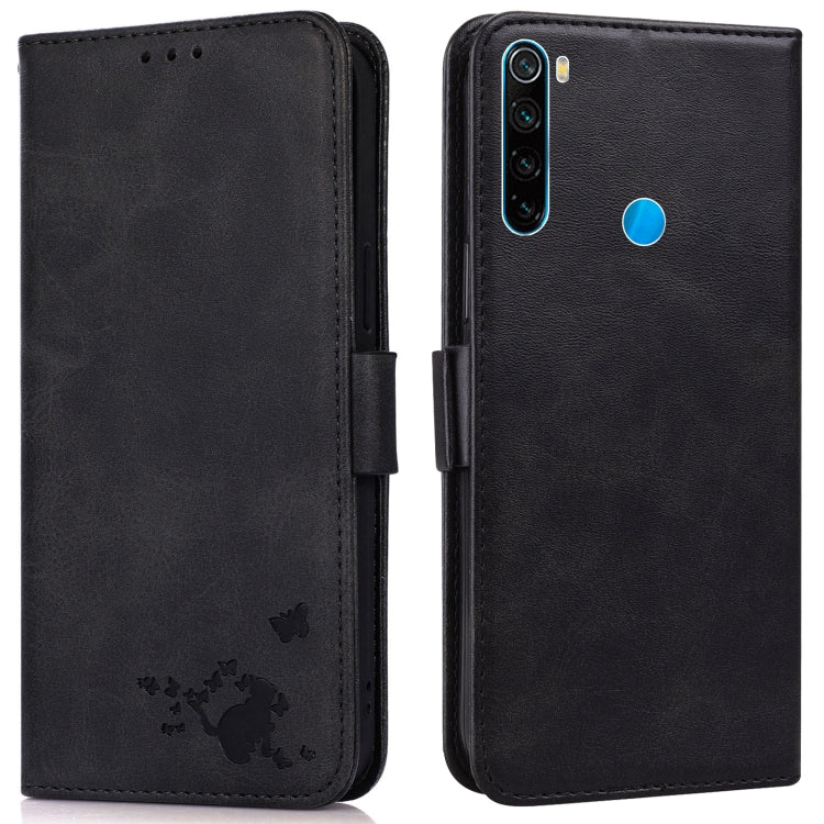 For Xiaomi Redmi Note 8 2021 Embossed Cat Butterflies Pattern Horizontal Flip Leather Case with Card Slot & Holder & Wallet