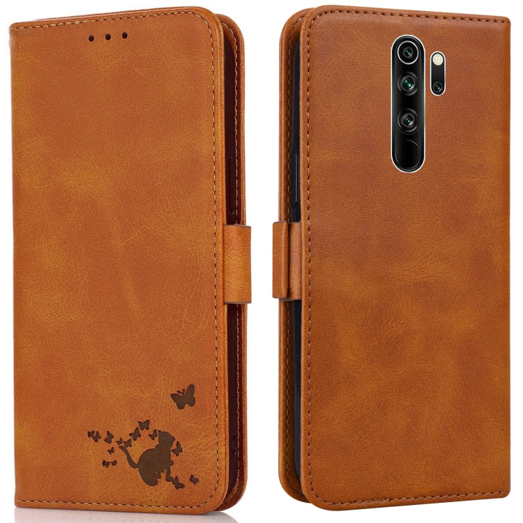 For Xiaomi Redmi Note 8 Pro Embossed Cat Butterflies Pattern Horizontal Flip Leather Case with Card Slot & Holder & Wallet