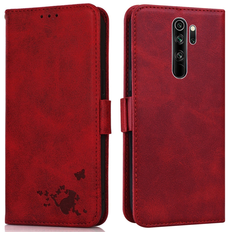 For Xiaomi Redmi Note 8 Pro Embossed Cat Butterflies Pattern Horizontal Flip Leather Case with Card Slot & Holder & Wallet
