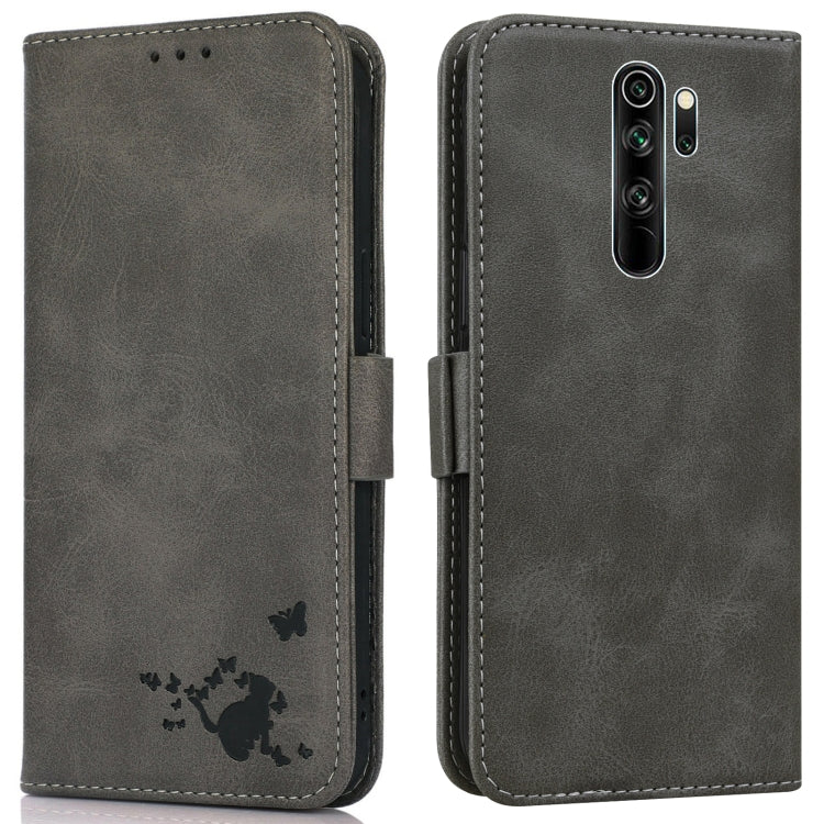 For Xiaomi Redmi Note 8 Pro Embossed Cat Butterflies Pattern Horizontal Flip Leather Case with Card Slot & Holder & Wallet