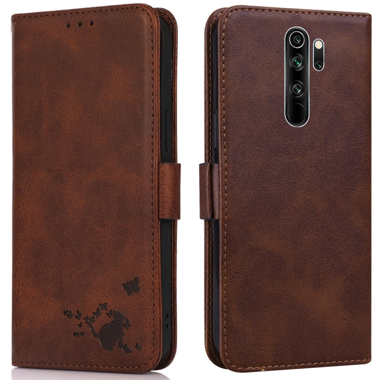 For Xiaomi Redmi Note 8 Pro Embossed Cat Butterflies Pattern Horizontal Flip Leather Case with Card Slot & Holder & Wallet
