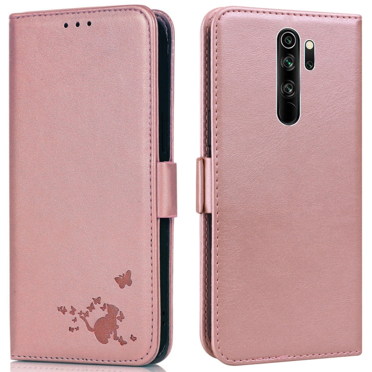 For Xiaomi Redmi Note 8 Pro Embossed Cat Butterflies Pattern Horizontal Flip Leather Case with Card Slot & Holder & Wallet