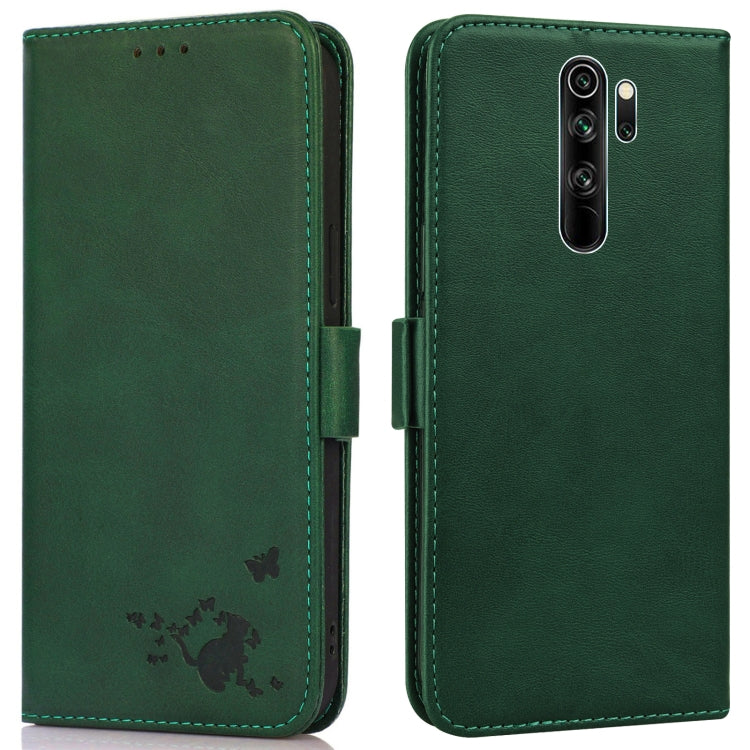 For Xiaomi Redmi Note 8 Pro Embossed Cat Butterflies Pattern Horizontal Flip Leather Case with Card Slot & Holder & Wallet