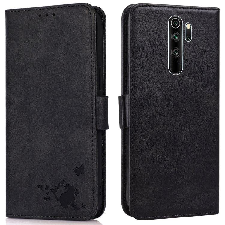 For Xiaomi Redmi Note 8 Pro Embossed Cat Butterflies Pattern Horizontal Flip Leather Case with Card Slot & Holder & Wallet