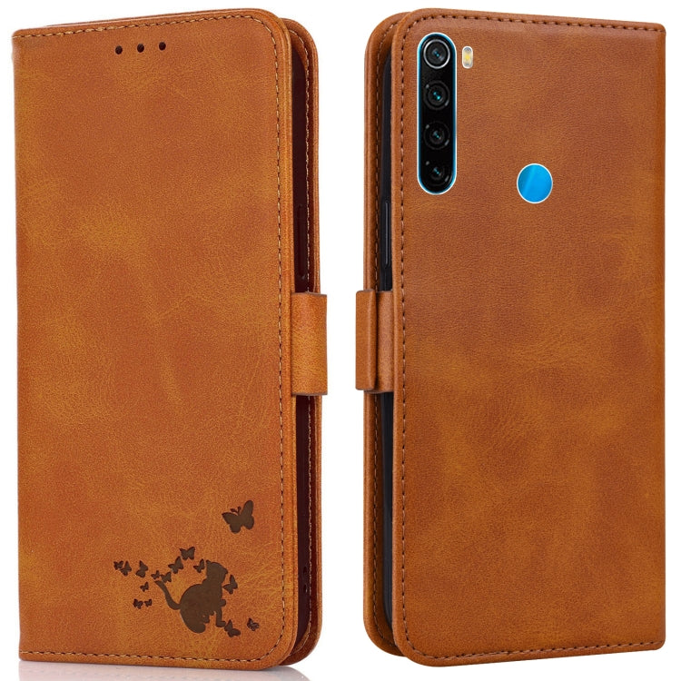 For Xiaomi Redmi Note 8T Embossed Cat Butterflies Pattern Horizontal Flip Leather Case with Card Slot & Holder & Wallet