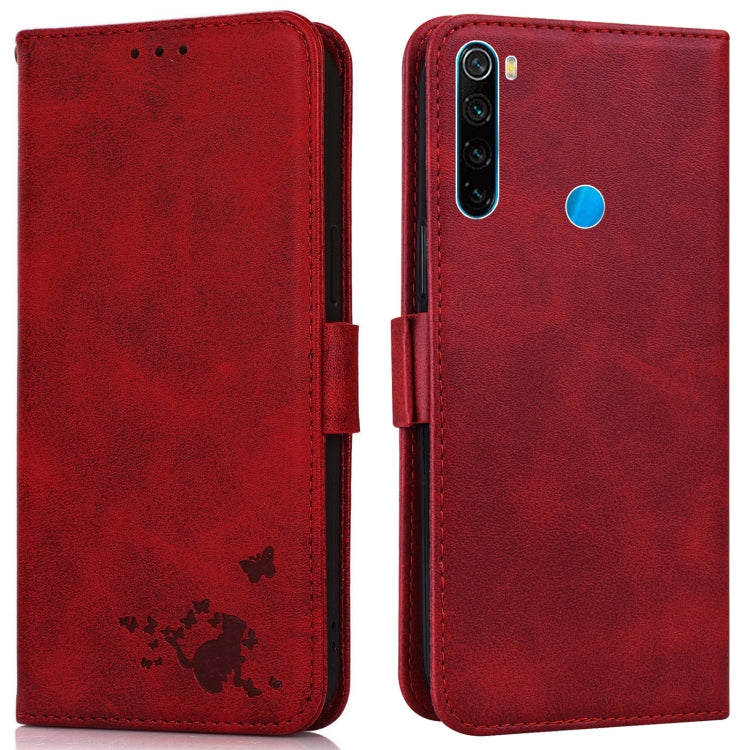 For Xiaomi Redmi Note 8T Embossed Cat Butterflies Pattern Horizontal Flip Leather Case with Card Slot & Holder & Wallet