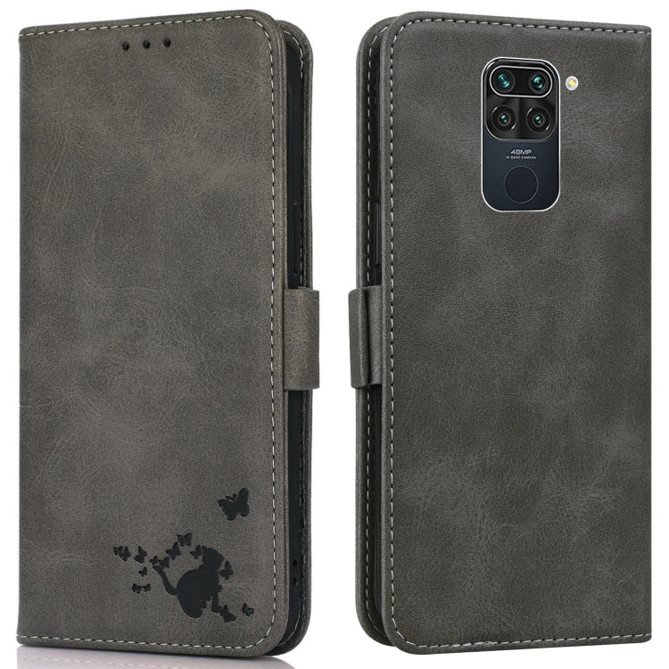 For Xiaomi Redmi Note 9 Embossed Cat Butterflies Pattern Horizontal Flip Leather Case with Card Slot & Holder & Wallet