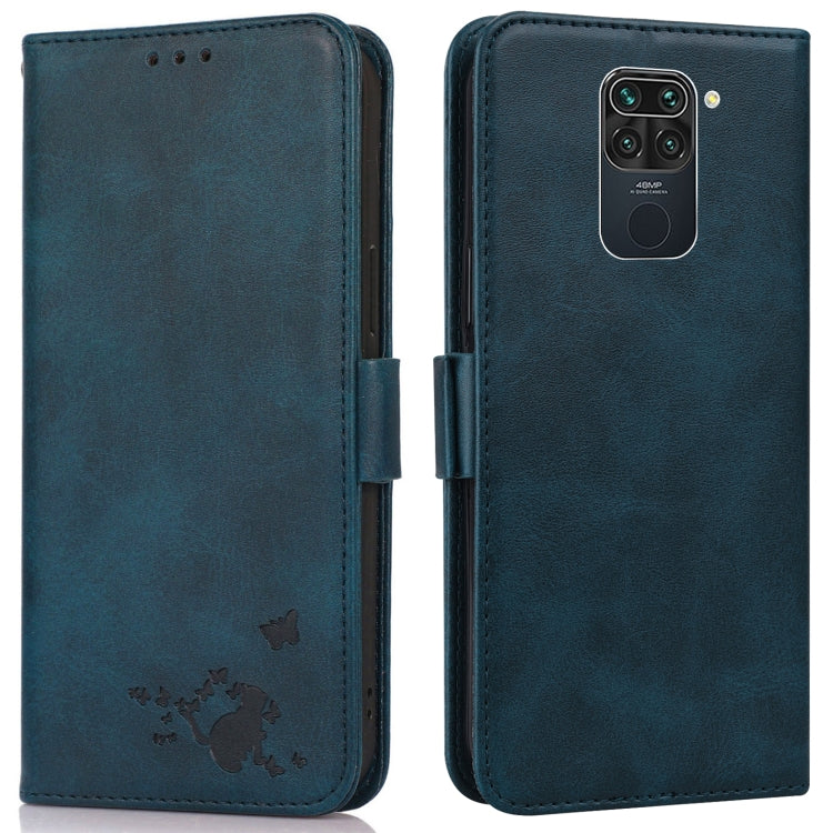 For Xiaomi Redmi Note 9 Embossed Cat Butterflies Pattern Horizontal Flip Leather Case with Card Slot & Holder & Wallet