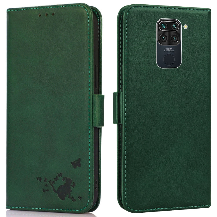 For Xiaomi Redmi Note 9 Embossed Cat Butterflies Pattern Horizontal Flip Leather Case with Card Slot & Holder & Wallet