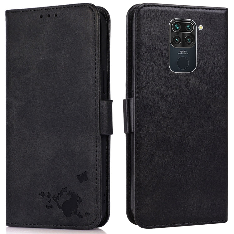 For Xiaomi Redmi Note 9 Embossed Cat Butterflies Pattern Horizontal Flip Leather Case with Card Slot & Holder & Wallet