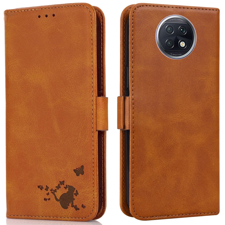 For Xiaomi Redmi Note 9 5G / Note 9T Embossed Cat Butterflies Pattern Horizontal Flip Leather Case with Card Slot & Holder & Wallet
