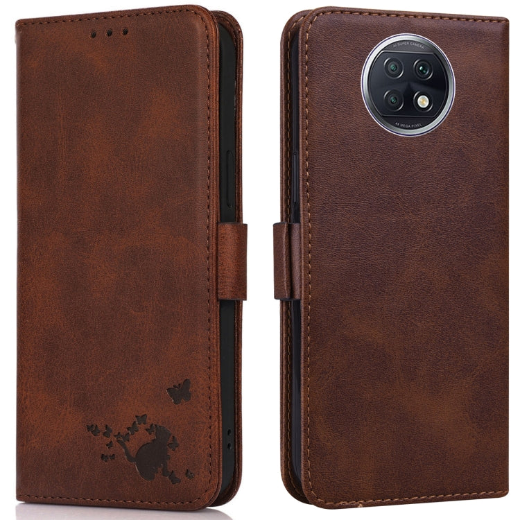 For Xiaomi Redmi Note 9 5G / Note 9T Embossed Cat Butterflies Pattern Horizontal Flip Leather Case with Card Slot & Holder & Wallet