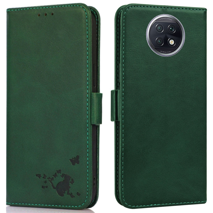 For Xiaomi Redmi Note 9 5G / Note 9T Embossed Cat Butterflies Pattern Horizontal Flip Leather Case with Card Slot & Holder & Wallet