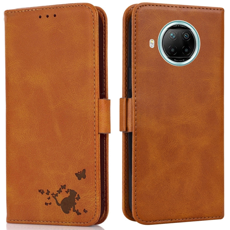 For Xiaomi Redmi Note 9 Pro 5G Embossed Cat Butterflies Pattern Horizontal Flip Leather Case with Card Slot & Holder & Wallet