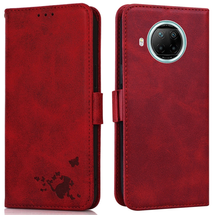 For Xiaomi Redmi Note 9 Pro 5G Embossed Cat Butterflies Pattern Horizontal Flip Leather Case with Card Slot & Holder & Wallet