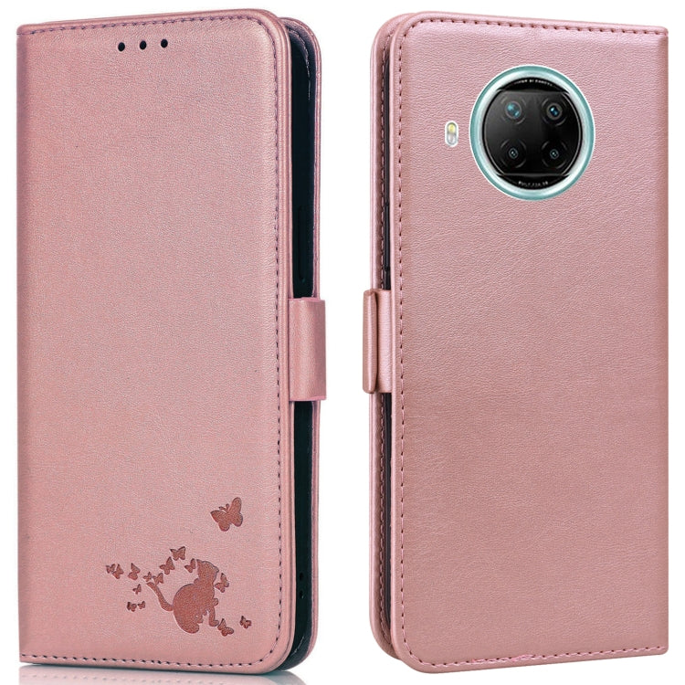 For Xiaomi Redmi Note 9 Pro 5G Embossed Cat Butterflies Pattern Horizontal Flip Leather Case with Card Slot & Holder & Wallet