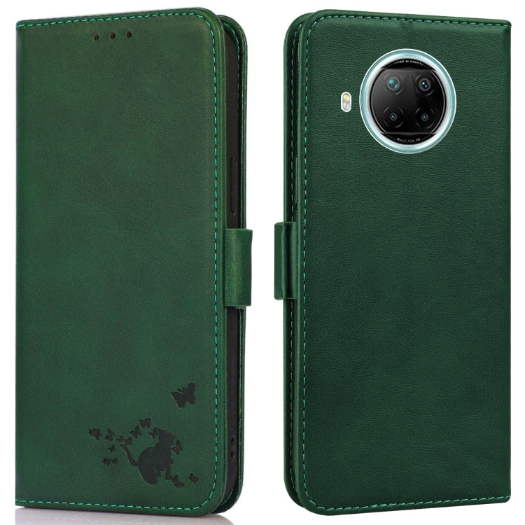 For Xiaomi Redmi Note 9 Pro 5G Embossed Cat Butterflies Pattern Horizontal Flip Leather Case with Card Slot & Holder & Wallet