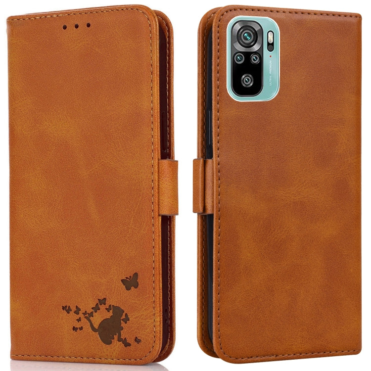 For Xiaomi Redmi Note 10 4G / 10s Embossed Cat Butterflies Pattern Horizontal Flip Leather Case with Card Slot & Holder & Wallet