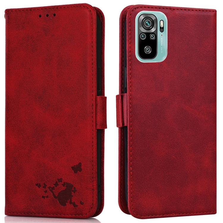 For Xiaomi Redmi Note 10 4G / 10s Embossed Cat Butterflies Pattern Horizontal Flip Leather Case with Card Slot & Holder & Wallet