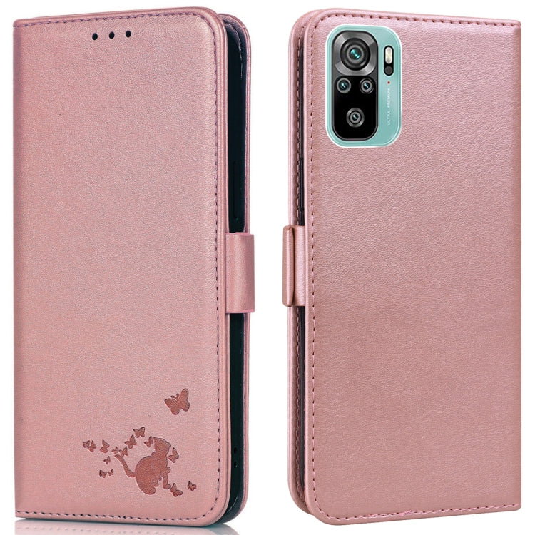 For Xiaomi Redmi Note 10 4G / 10s Embossed Cat Butterflies Pattern Horizontal Flip Leather Case with Card Slot & Holder & Wallet