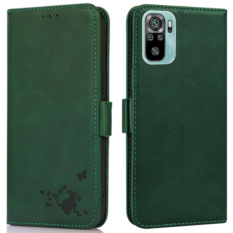 For Xiaomi Redmi Note 10 4G / 10s Embossed Cat Butterflies Pattern Horizontal Flip Leather Case with Card Slot & Holder & Wallet