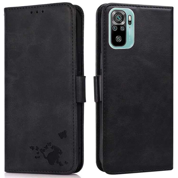 For Xiaomi Redmi Note 10 4G / 10s Embossed Cat Butterflies Pattern Horizontal Flip Leather Case with Card Slot & Holder & Wallet